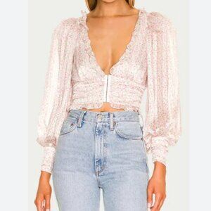 FOR LOVE & LEMONS New Natalie floral-print cropped top Ivory pink Large